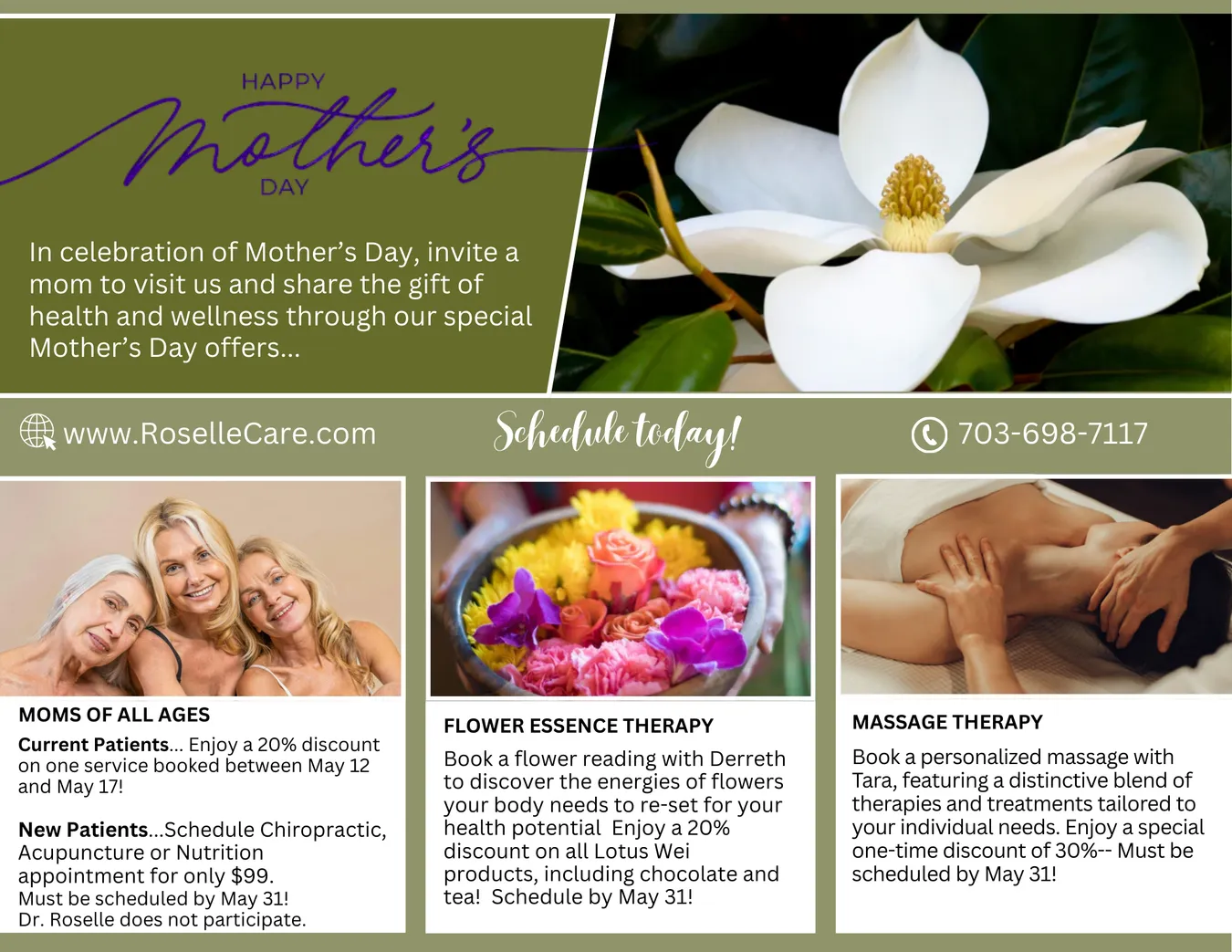 Mother's Day wellness specials at Roselle Center for Healing.